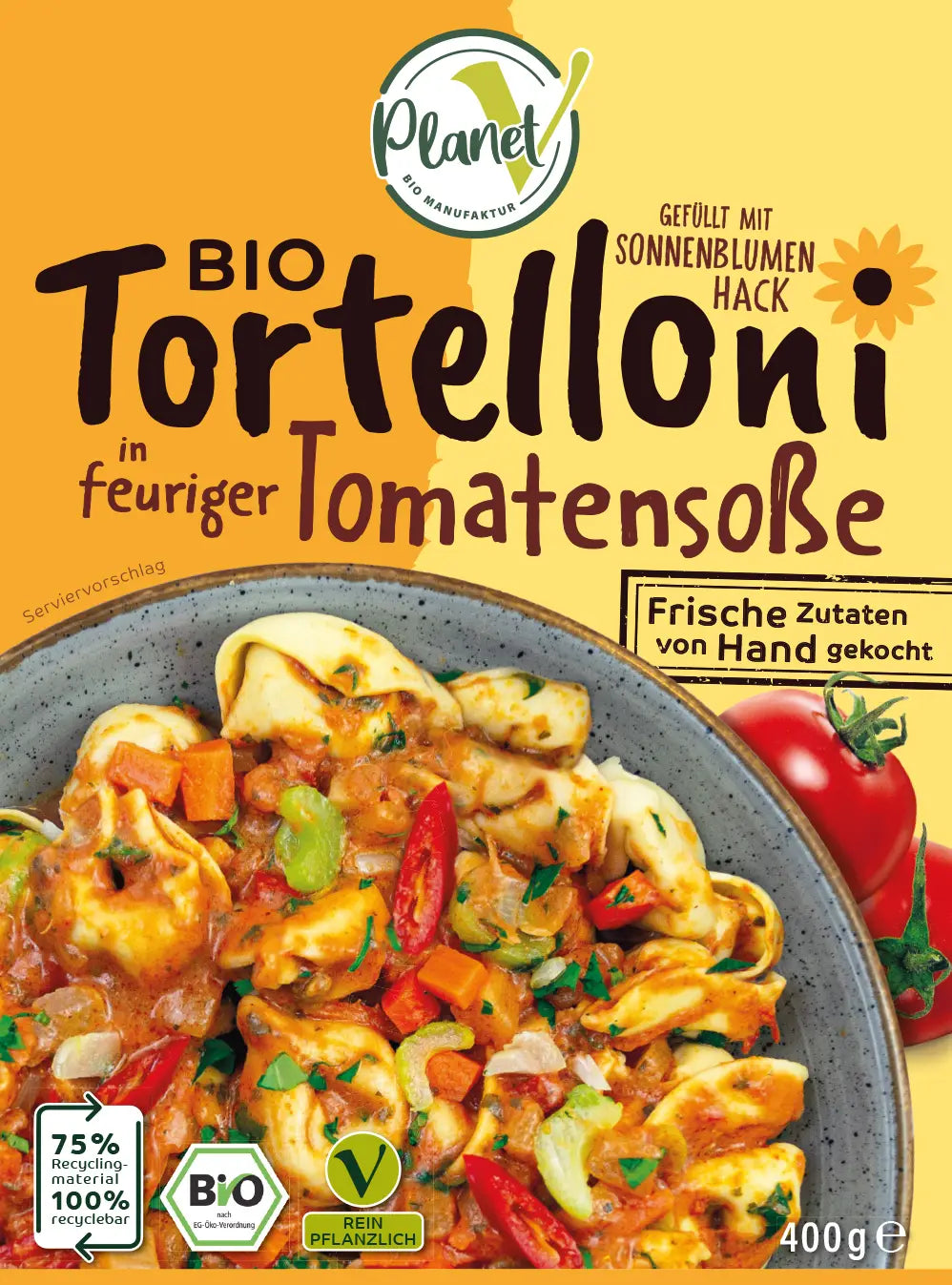 Bio Tortellini in feuriger Tomatensoße