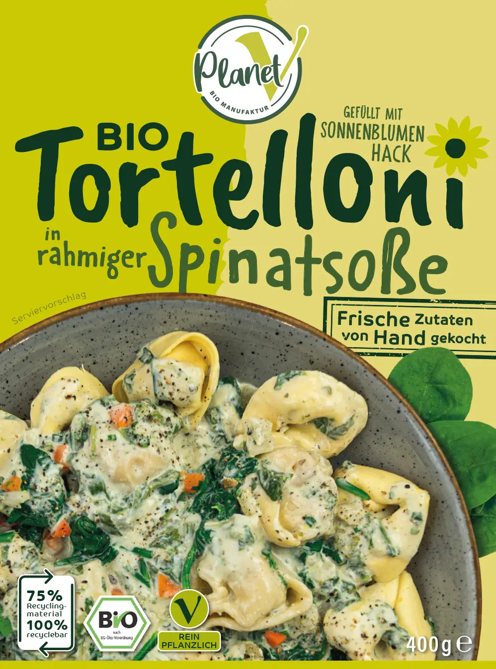 Bio Tortellini in rahmiger Spinatsoße