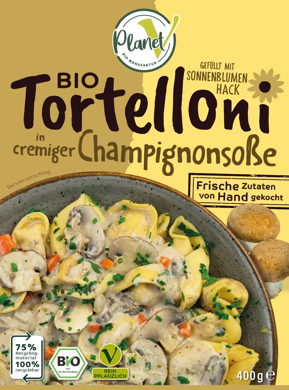 Bio Tortellini in cremiger Champignonsoße
